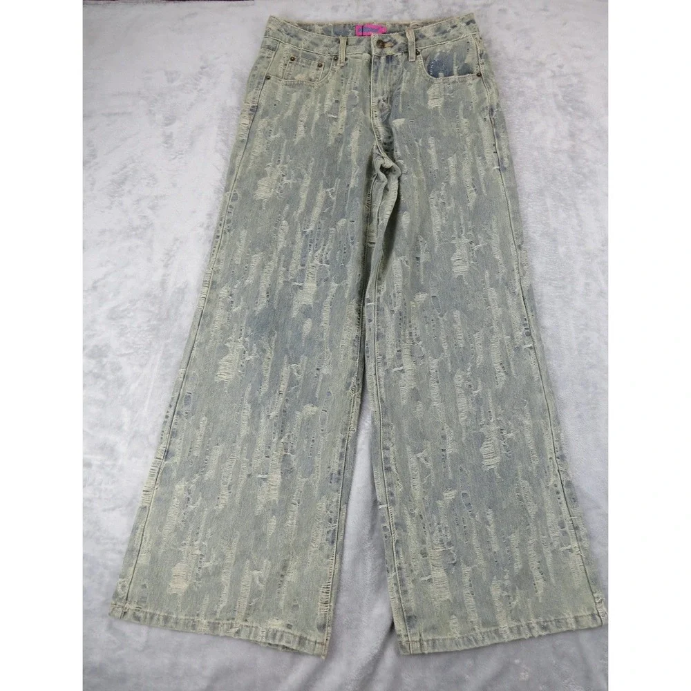New Jeans‎ Women Small Blue Washed Acid Wash Distressed Wide Leg
